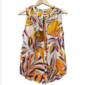 C&C 100% Linen Floral Sleeveless Blouse